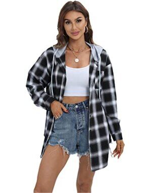 Women's Flannel Plaid Oversized Shirt Long Sleeve Button Down